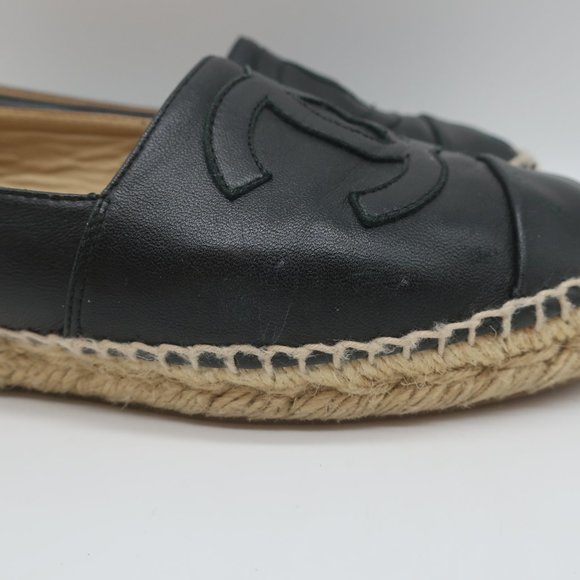 CHANEL CC ESPADRILLES BLACK LEATHER SIZE 37 - Picture 13 of 13